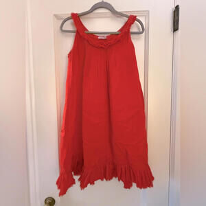 Calypso Christiane Celle red linen sleeveless flowy dress with ruffle detail S